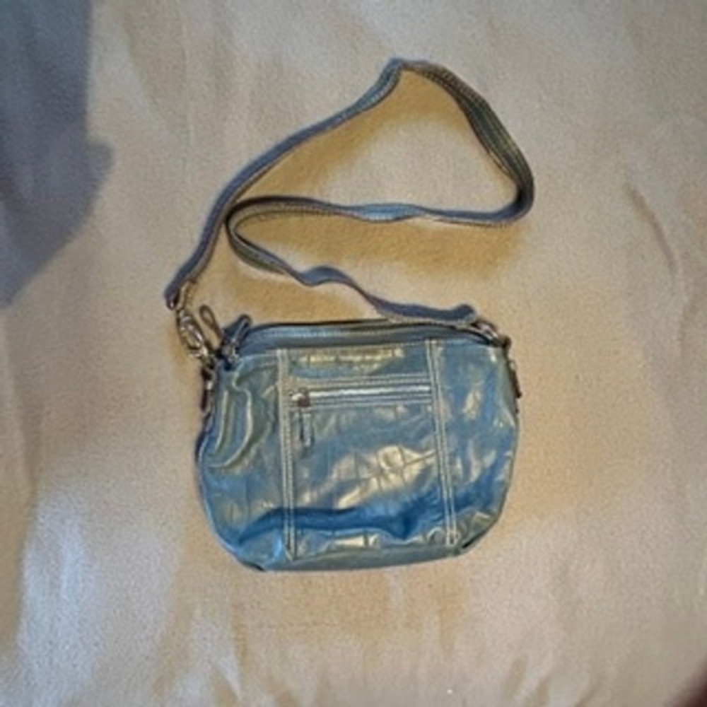 Tignanello Blue Croc Embossed Crossbody Bag Silver Hardware Purse